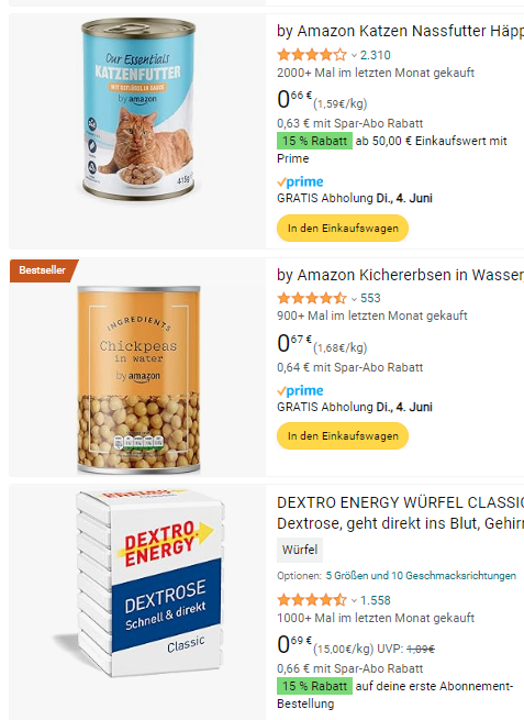 beispielprodukte für sparabos auf amazon