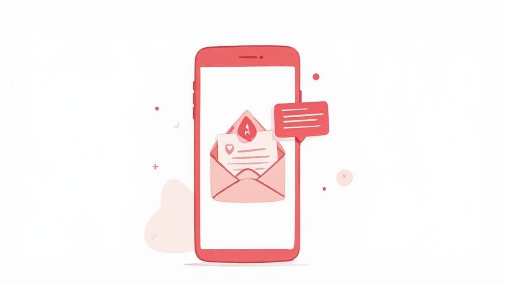 Smartphone mit geöffneter E-Mail und einer roten Benachrichtigungsblase, die eine neue Nachricht anzeigt.