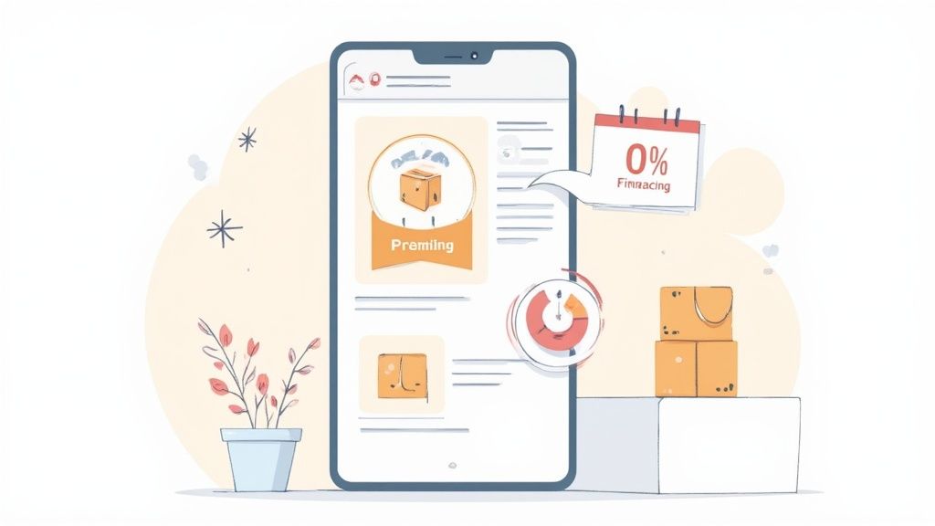 Laptop auf einem Schreibtisch, der die 0% Finanzierungsoption auf Amazon zeigt