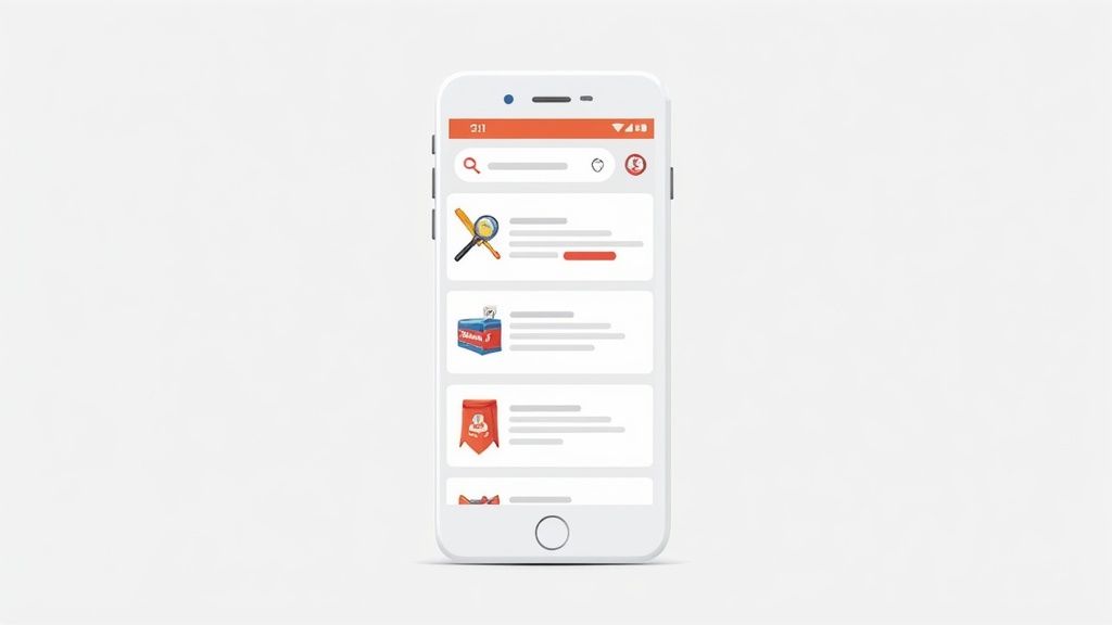 Eine Person hält ein Smartphone mit einer Gutschein-App in der Hand