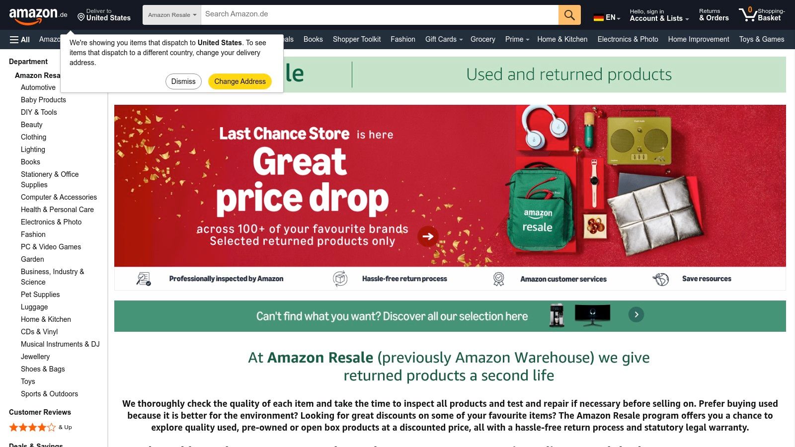 Amazon Retourenkauf (ehemals Amazon Warehouse)