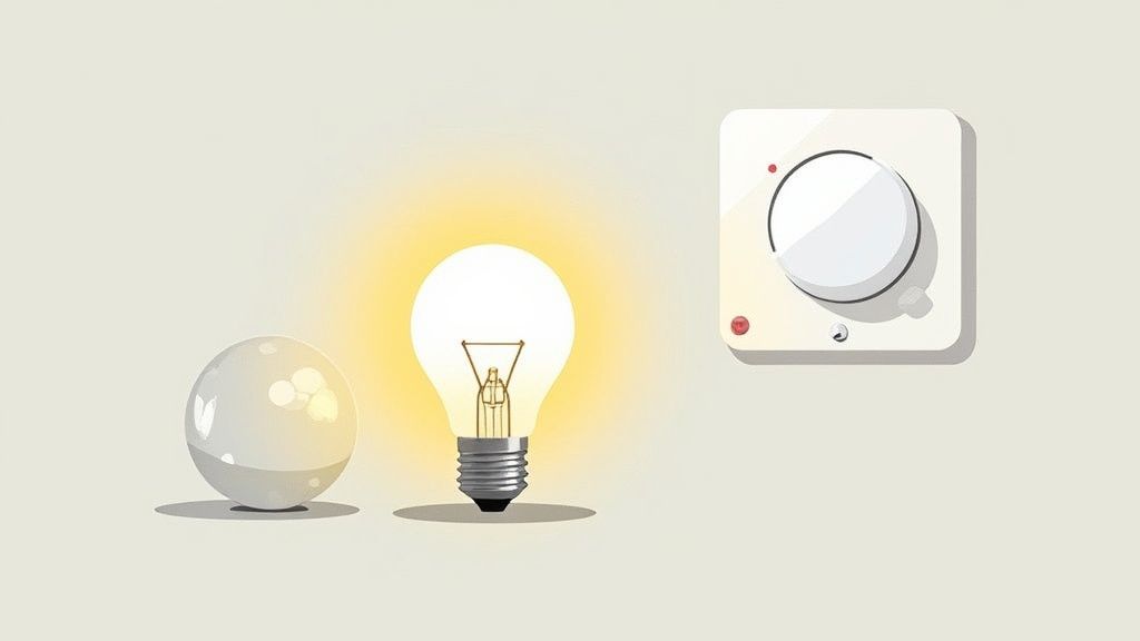 Eine Person, die eine Glühbirne durch eine energiesparende LED-Lampe ersetzt.