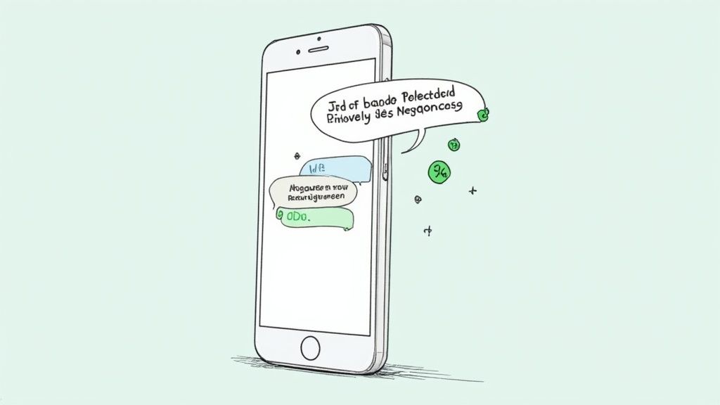 Smartphone zeigt Messenger-Konversation über Rabattcode und Verhandlungen mit grünen Chat-Blasen