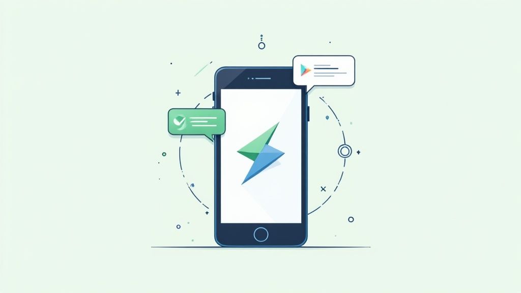 Smartphone mit App-Symbol und Benachrichtigungen für mobiles Einkaufen und digitale Gutscheine