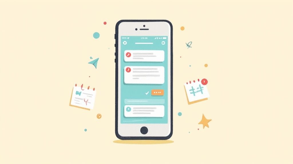 Smartphone mit To-Do-App und Kalendern, umgeben von Notizen, symbolisiert effiziente Aufgabenverwaltung.